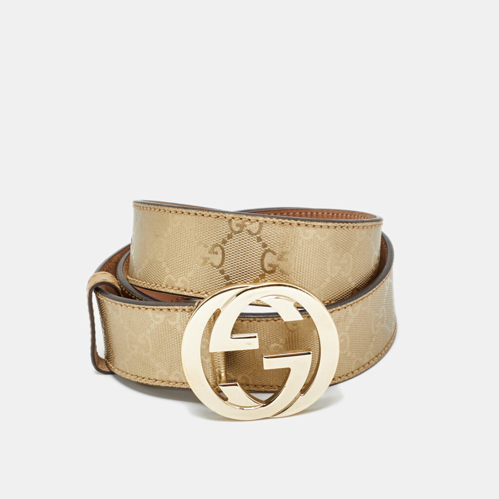 Gucci Gold GG Imprime Canvas Interlocking G Buckle Belt 95CM Gucci Gold GG Imprime Canvas Interlocking G Buckle Belt 95CM