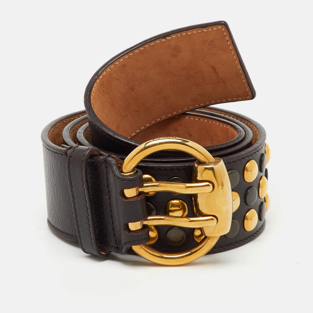 Gucci Dark Brown Leather Studded Buckle Belt 80CM Gucci Dark Brown Leather Studded Buckle Belt 80CM