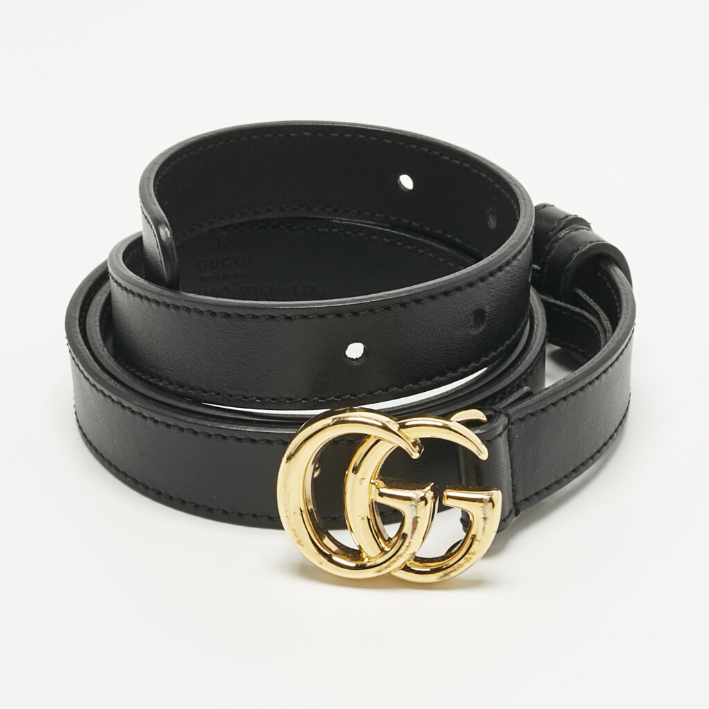 Gucci Black Leather GG Marmont Slim Belt 90CM Gucci Black Leather GG Marmont Slim Belt 90CM
