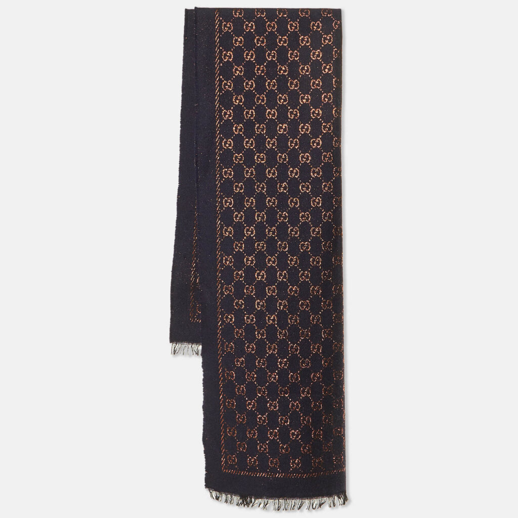 Gucci Navy Blue Metallic GG Wool Scarf Gucci Navy Blue Metallic GG Wool Scarf