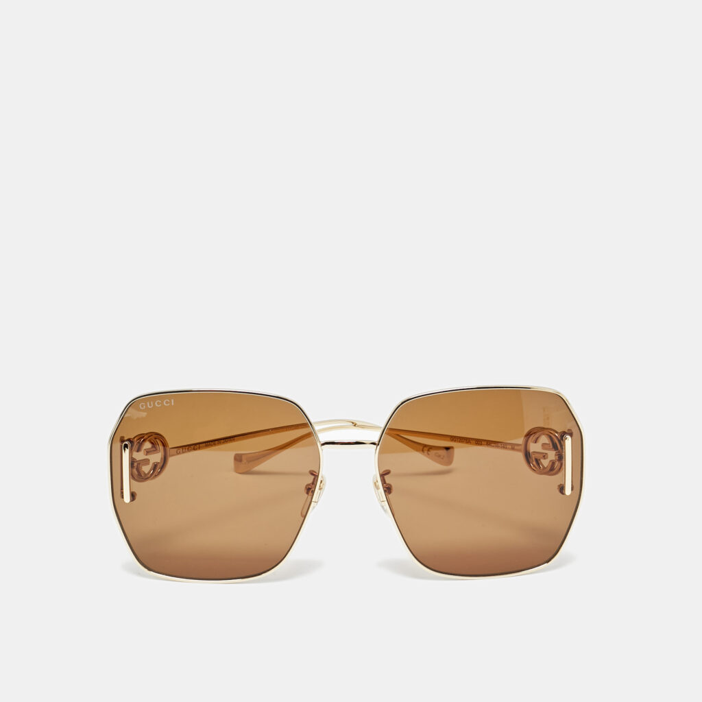 Gucci Brown/Gold Tone GG1207SA Interlocking G Oversized Sunglasses