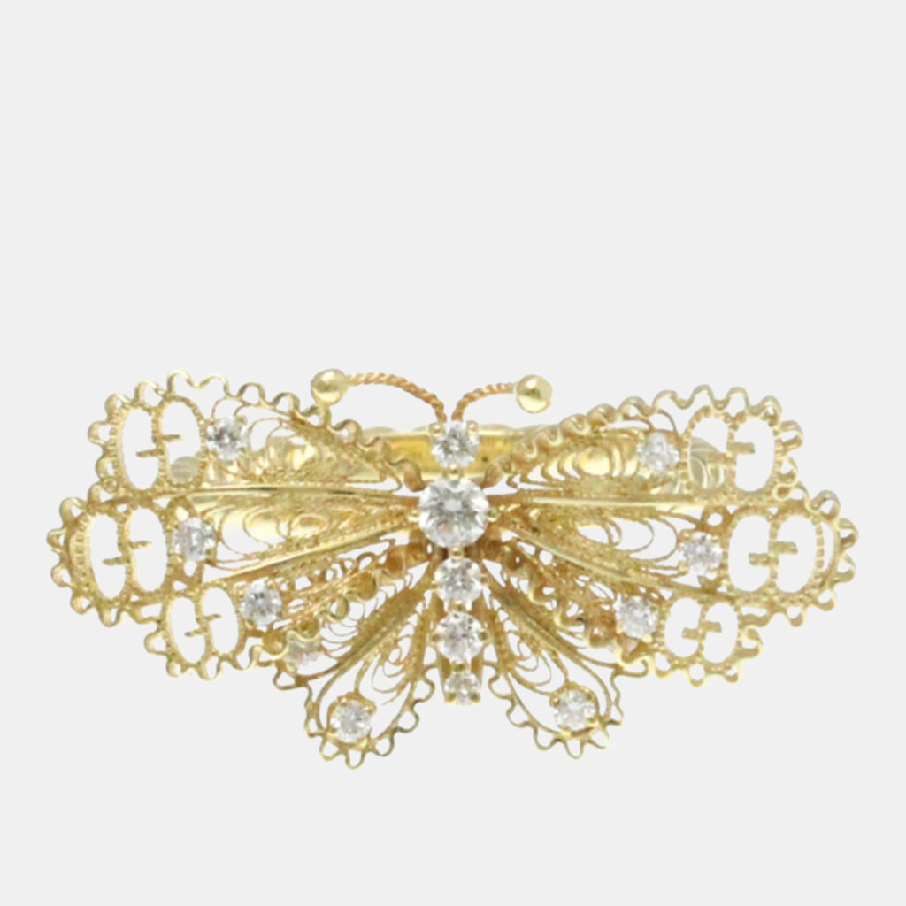 Gucci Le March Des Merveilles Butterfly Yellow Gold 18K Fashion Diamond Band Ring Gold EU 52 Gucci Le March Des Merveilles Butterfly Yellow Gold 18K Fashion Diamond Band Ring Gold EU 52