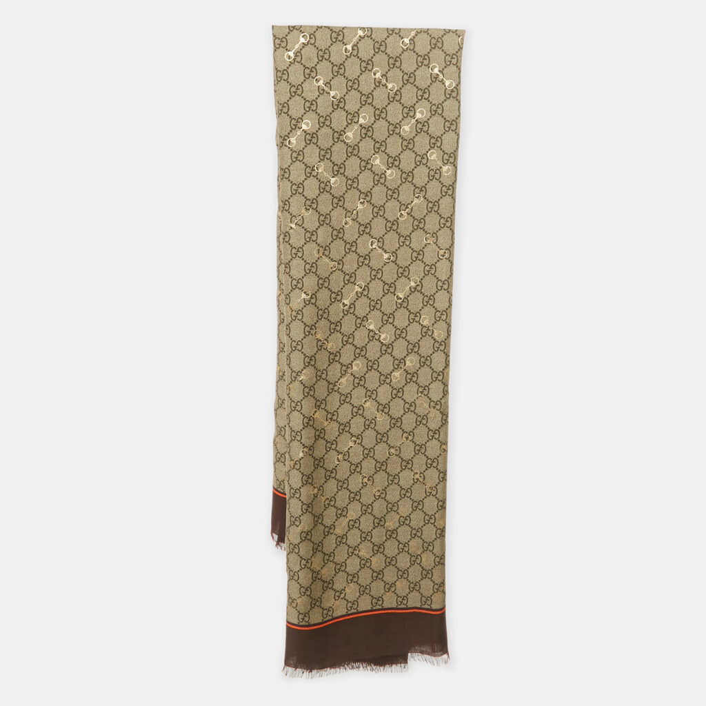 Gucci Brown GG Horsebit Print Modal Scarf Gucci Brown GG Horsebit Print Modal Scarf