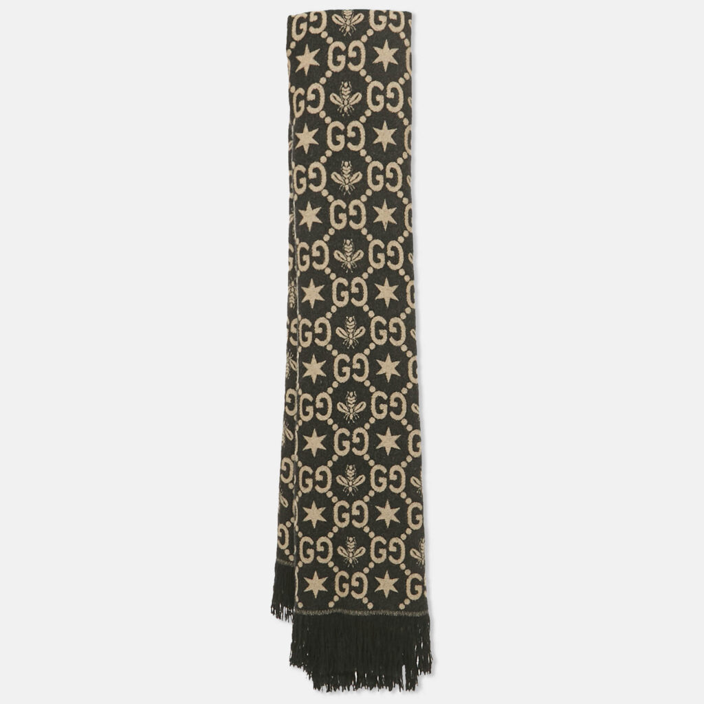 Gucci Black GG/Bee Jacquard Wool Shawl Gucci Black GG/Bee Jacquard Wool Shawl