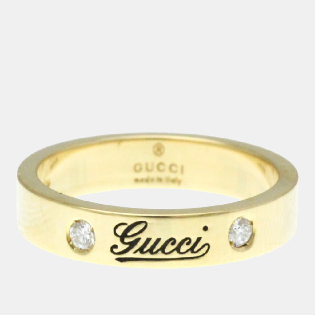 Gucci Icon Print Diamond Yellow Gold 18K Fashion Diamond Band Ring Gold