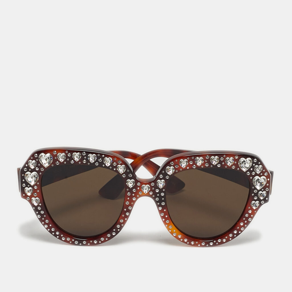 Gucci Tortoiseshell Brown GG0308S Heart Crystal Square Sunglasses Gucci Tortoiseshell Brown GG0308S Heart Crystal Square Sunglasses