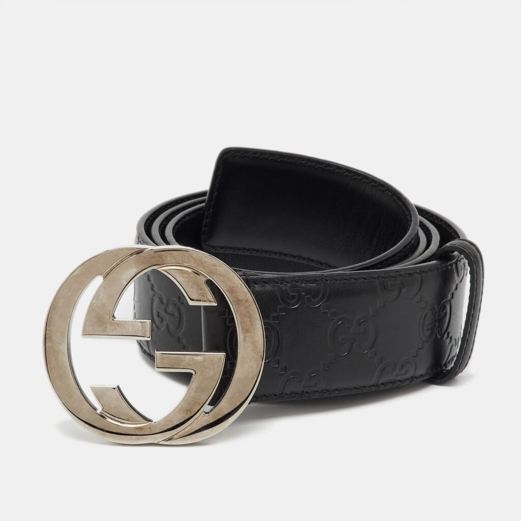 Gucci Black Guccissima Leather Interlocking G Buckle Belt 95CM Gucci Black Guccissima Leather Interlocking G Buckle Belt 95CM