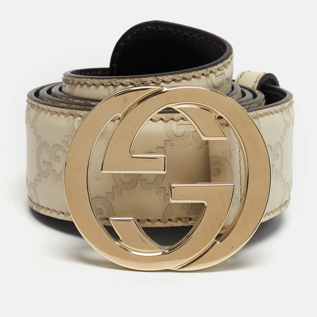 Gucci White Guccissima Leather Interlocking G Buckle Belt 90CM Gucci White Guccissima Leather Interlocking G Buckle Belt 90CM