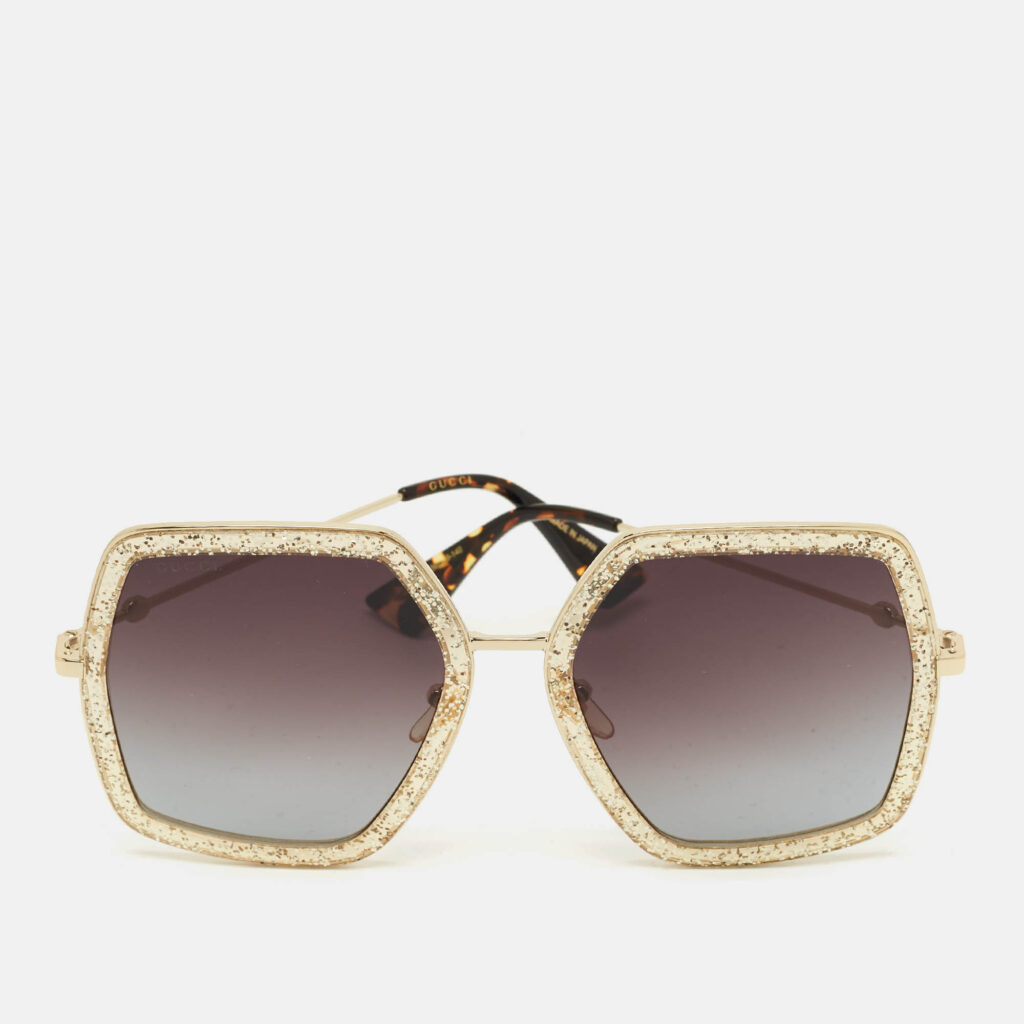 Gucci Brown/Gold Gradient GG0106S Glitter Geometric Sunglasses Gucci Brown/Gold Gradient GG0106S Glitter Geometric Sunglasses
