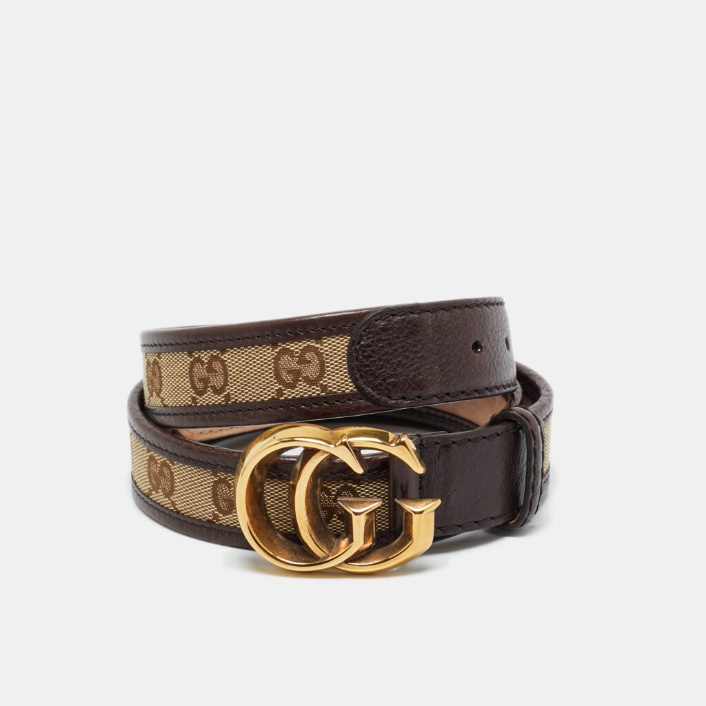 Gucci Brown/Beige GG Canvas and Leather Double G Buckle Belt 90CM Gucci Brown/Beige GG Canvas and Leather Double G Buckle Belt 90CM
