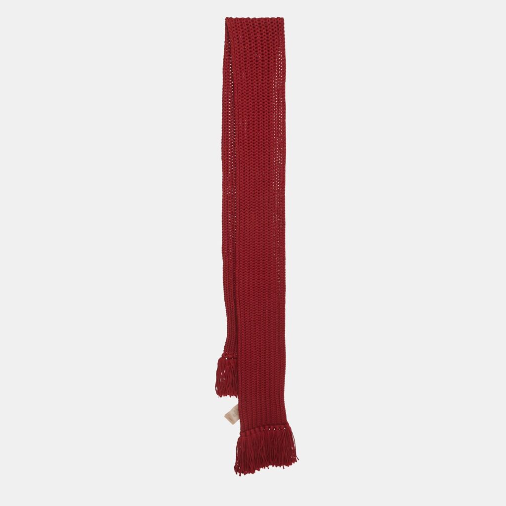 Gucci Red Rib Knit Fringed Muffler Gucci Red Rib Knit Fringed Muffler