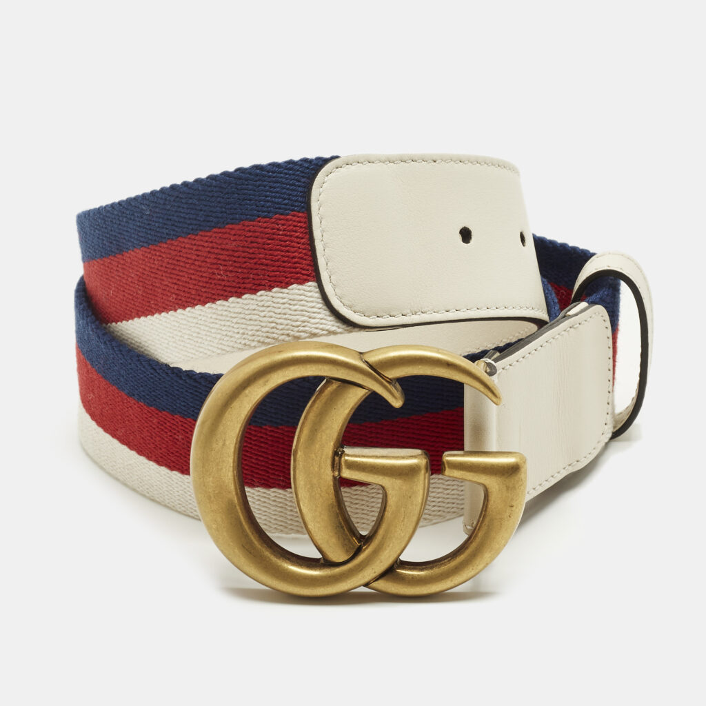 Gucci GG Marmont 85CM Web Fabric and Leather Belt Gucci GG Marmont 85CM Web Fabric and Leather Belt
