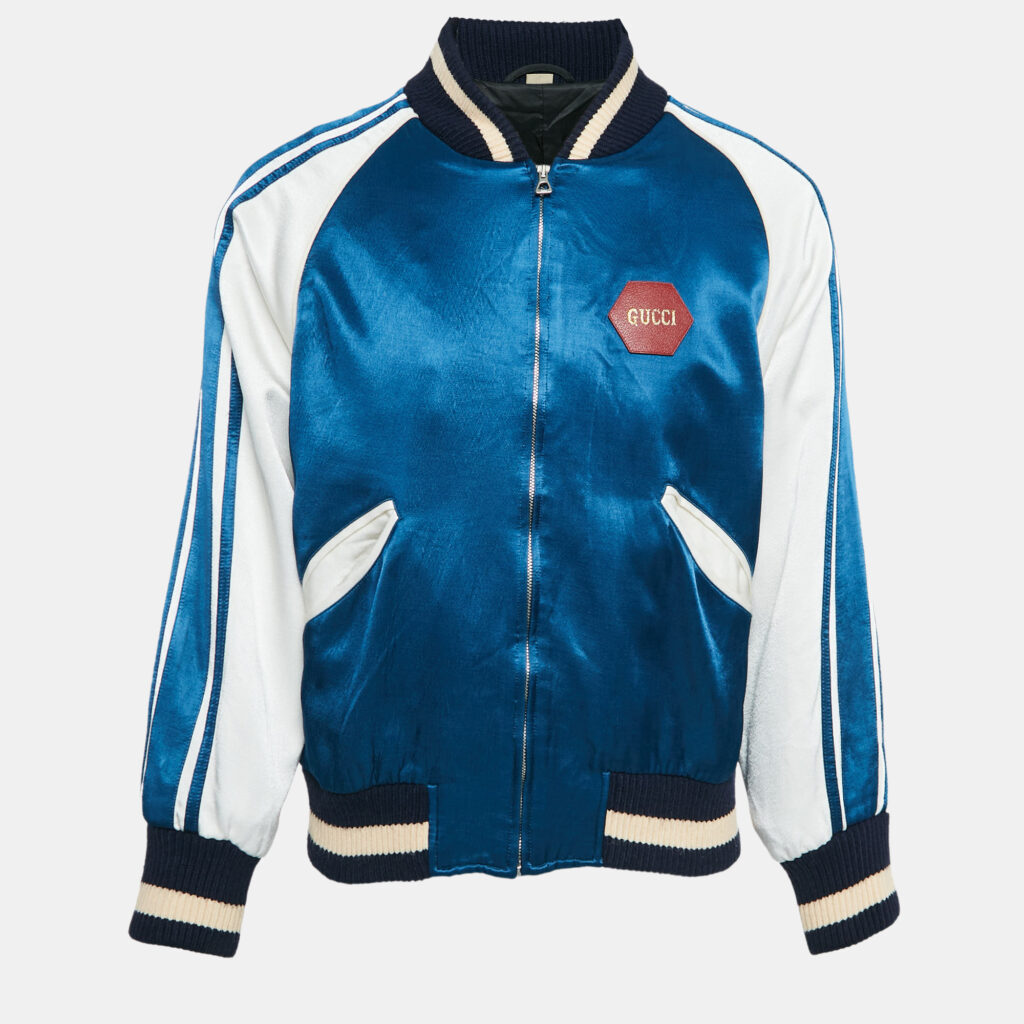 luxury-women-gucci-used-clothes-p1056479-002.jpg Gucci Blue Music is Mine Satin Varsity Jacket M