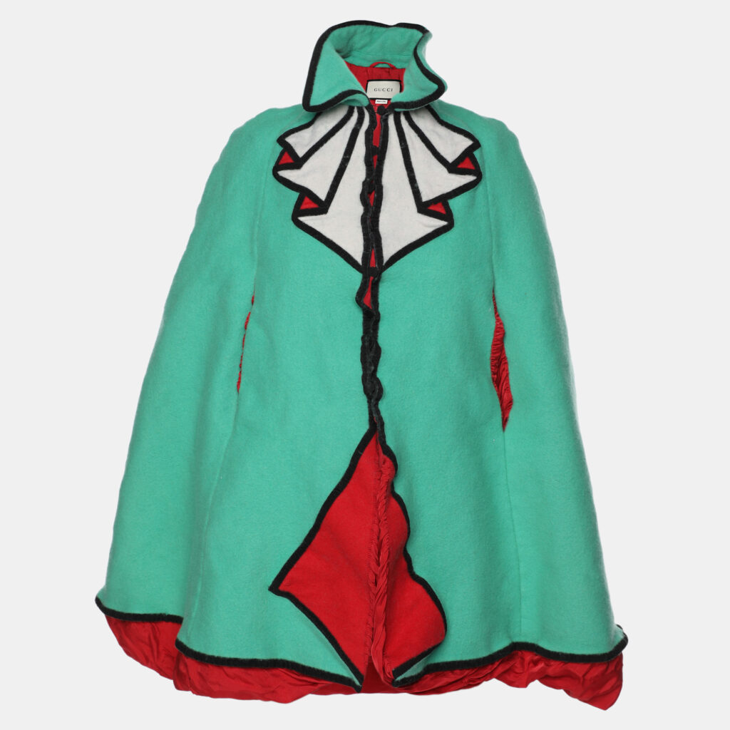 luxury-women-gucci-used-clothes-p1106113-001-1.jpg Gucci Green Wool Trompe L'oeil Cape M