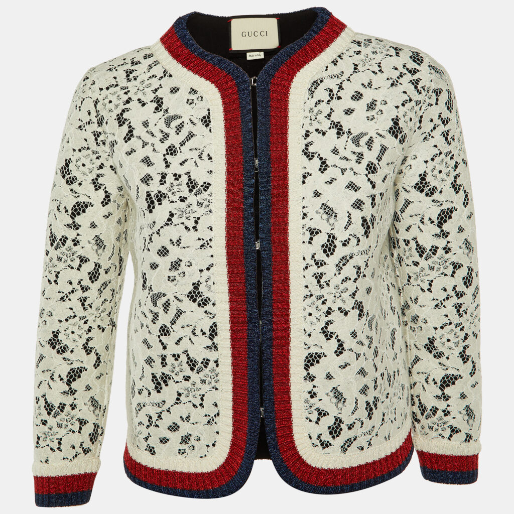 Gucci White Lace Lurex Web Trim Jacket S