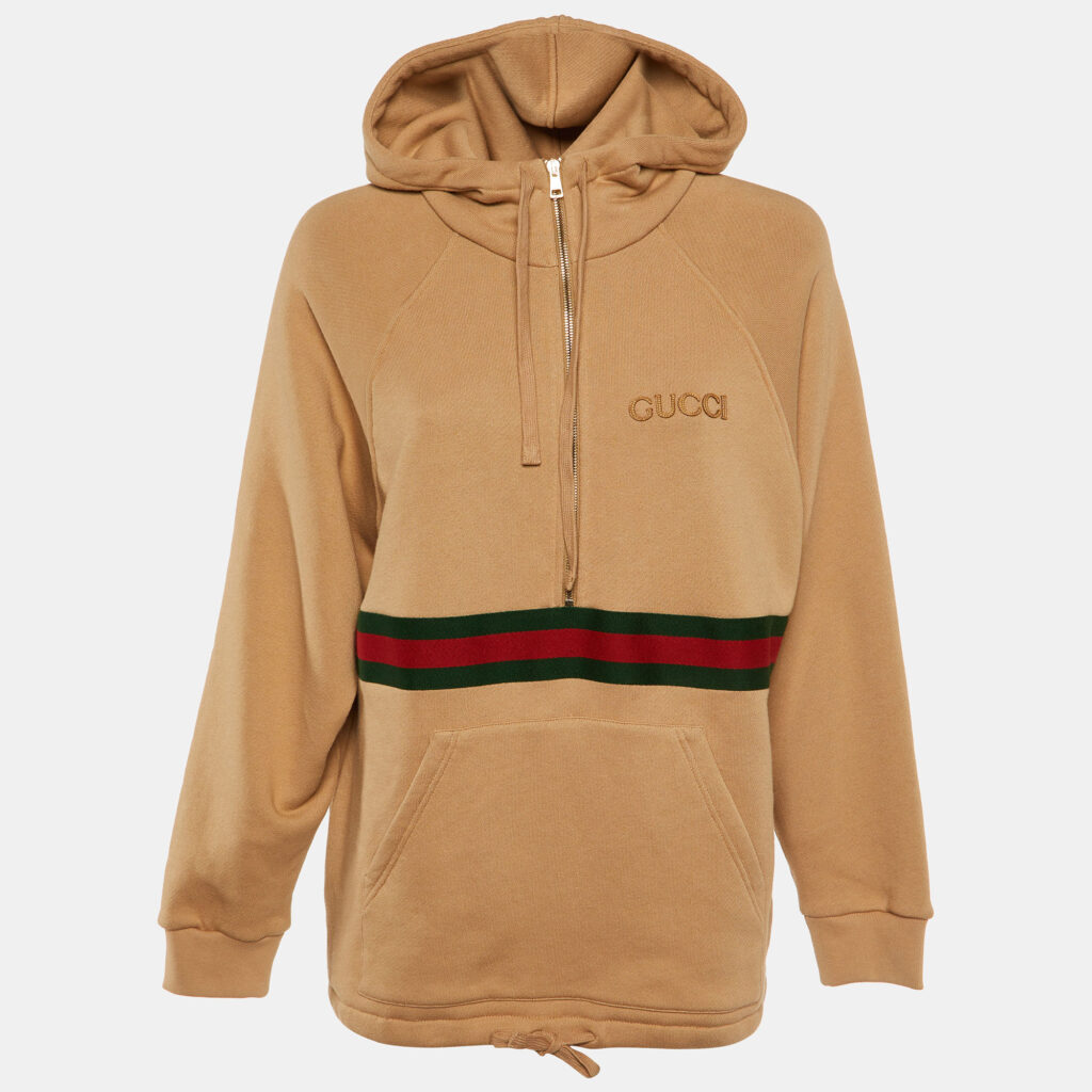 Gucci Brown Cotton Knit Hooded Sweatshirt Dress XS