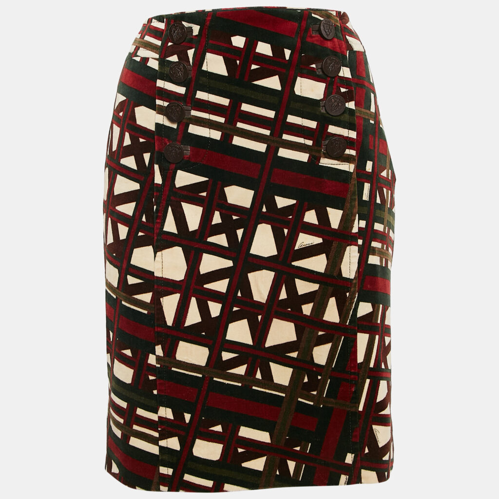 Gucci Green/Red Printed Velvet Pencil Skirt M Gucci Green/Red Printed Velvet Pencil Skirt M