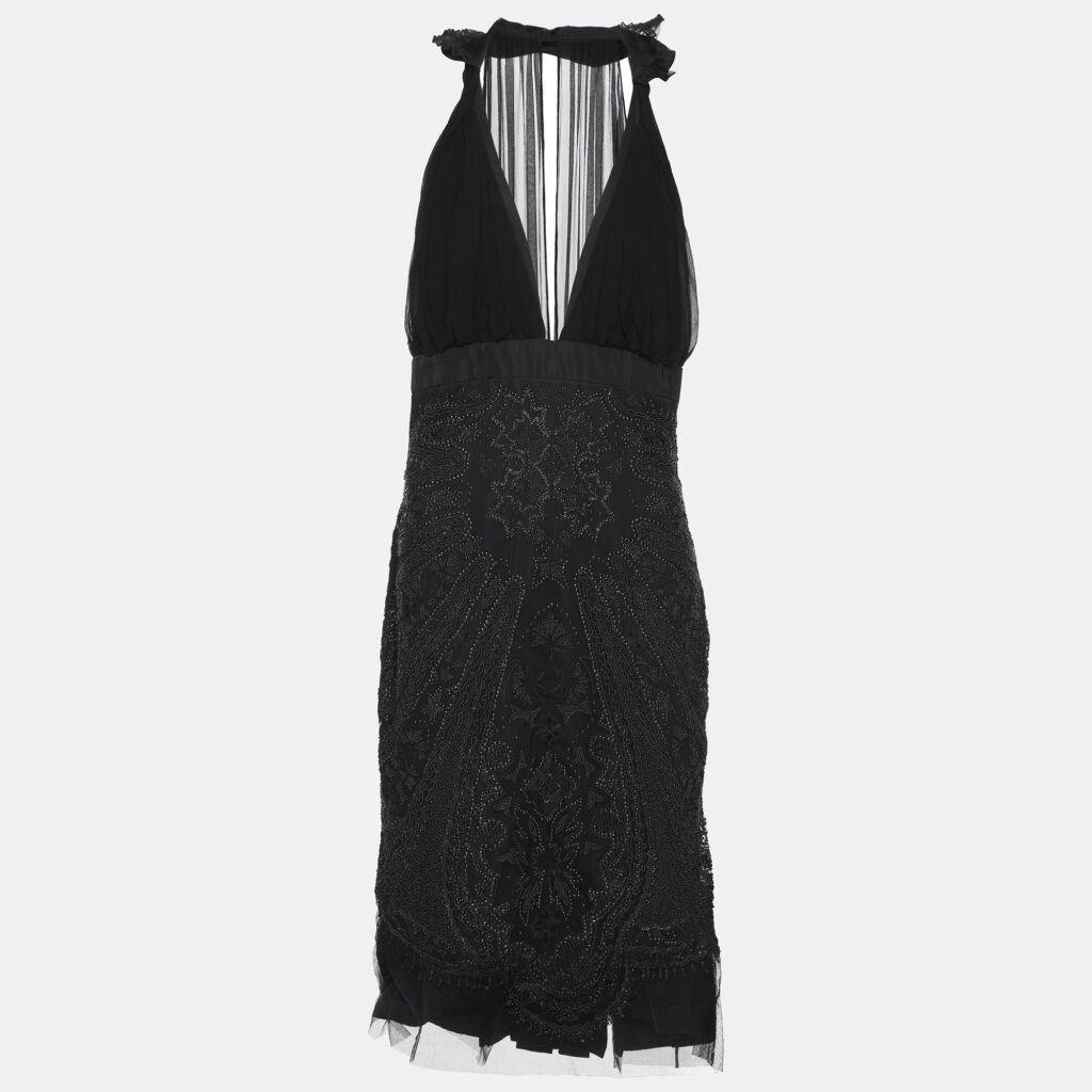 Gucci Black Silk Blend Embellished Halter Neck Midi Dress M Gucci Black Silk Blend Embellished Halter Neck Midi Dress M