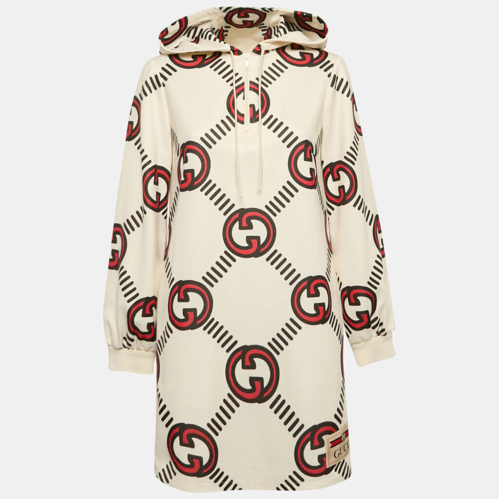 Gucci Cream G Interlocking Jersey Hoodie Dress S Gucci Cream G Interlocking Jersey Hoodie Dress S