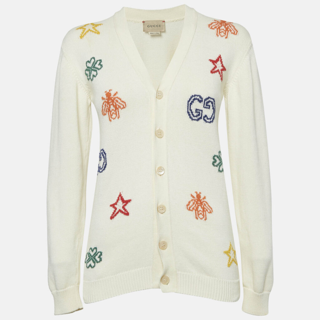 Gucci Cream Intarsia Cotton Knit Cardigan XL Gucci Cream Intarsia Cotton Knit Cardigan XL