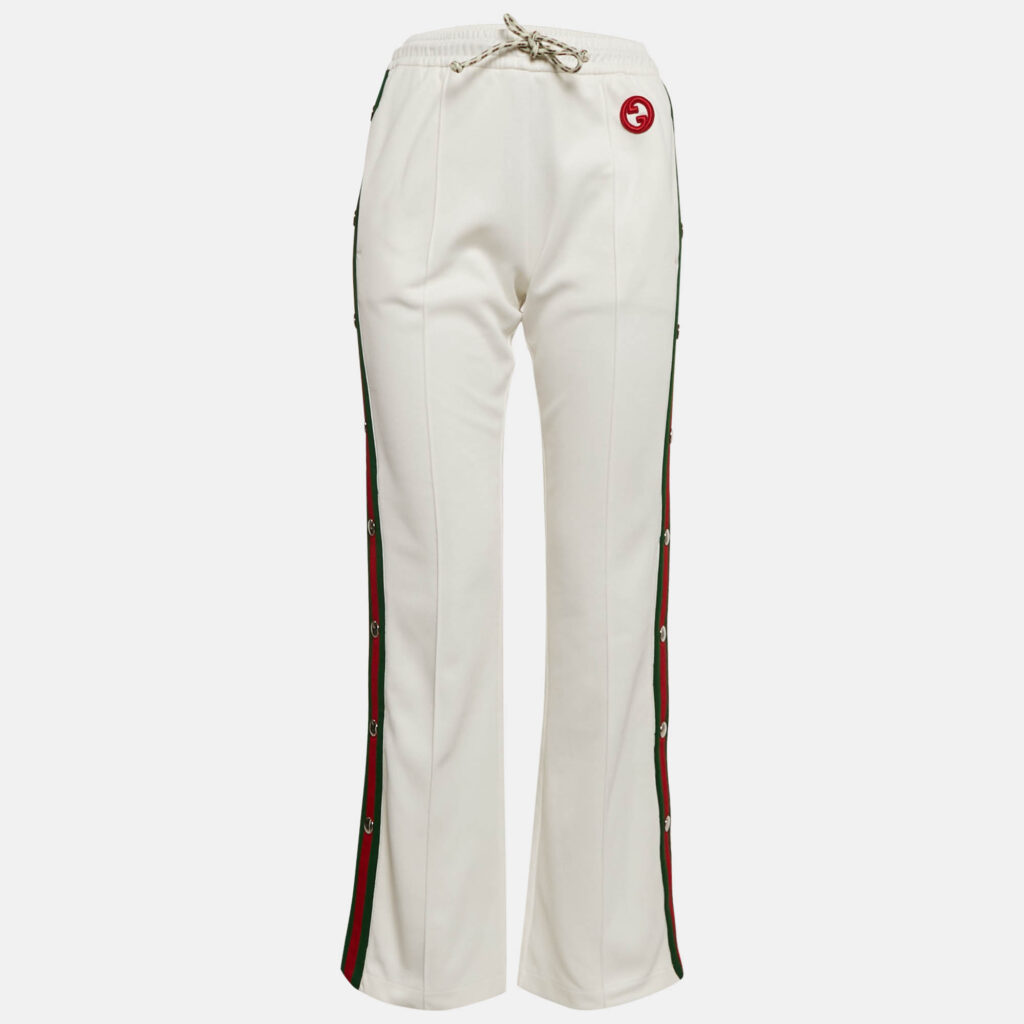Gucci White Web Trim Jersey Buttoned Slit Detail Track Pants XS Gucci White Web Trim Jersey Buttoned Slit Detail Track Pants XS