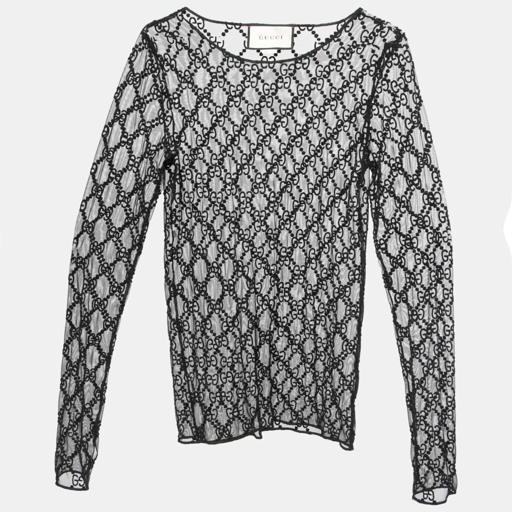 Gucci Black GG Embroidered Tulle Long Sleeve Sheer Top S Gucci Black GG Embroidered Tulle Long Sleeve Sheer Top S