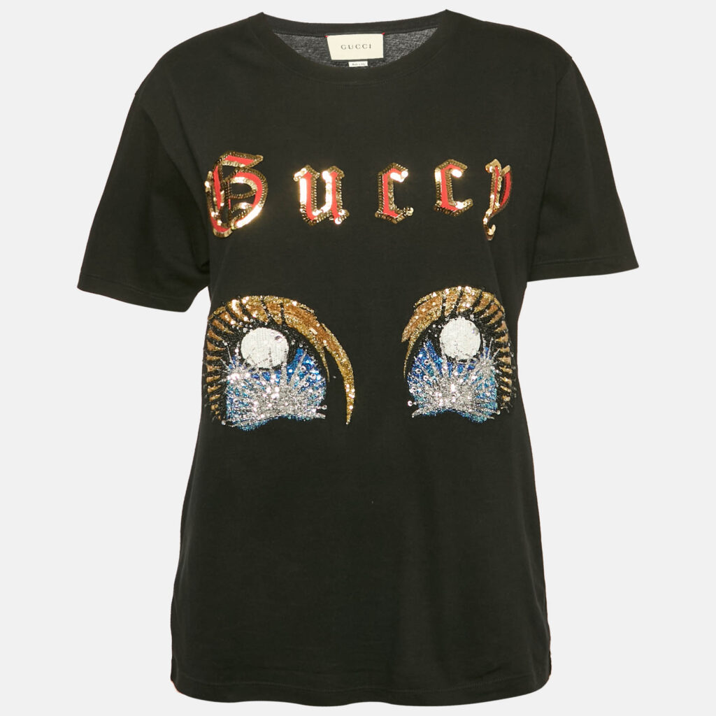 Gucci x Chikae Ide Black Jersey Sequin Detail T-Shirt M