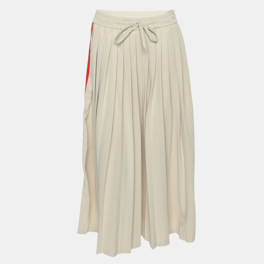 Gucci Beige Cotton Pleated Webbing Drawstring Midi Skirt S Gucci Beige Cotton Pleated Webbing Drawstring Midi Skirt S