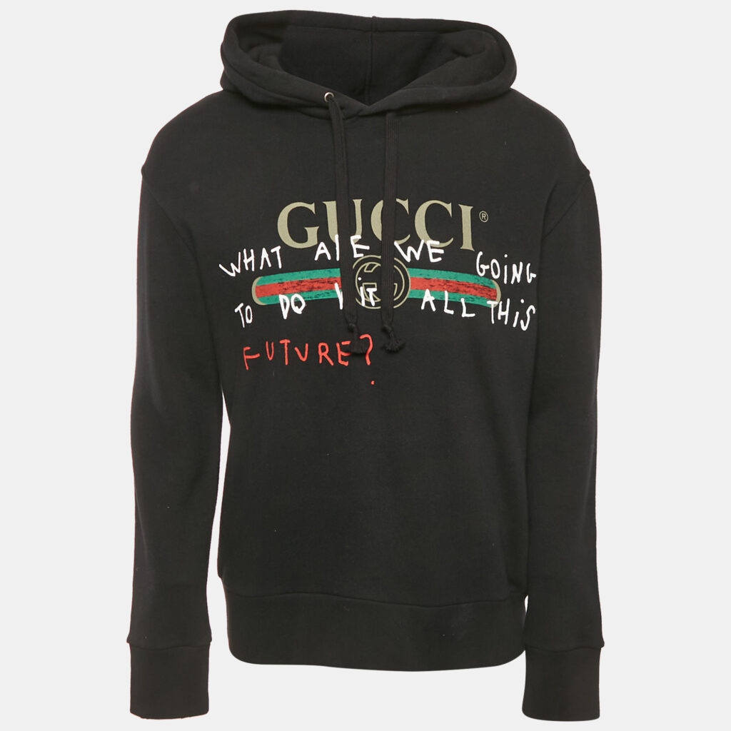 Gucci Black Printed Cotton Coco Captian Black Hooded Sweatshirt S