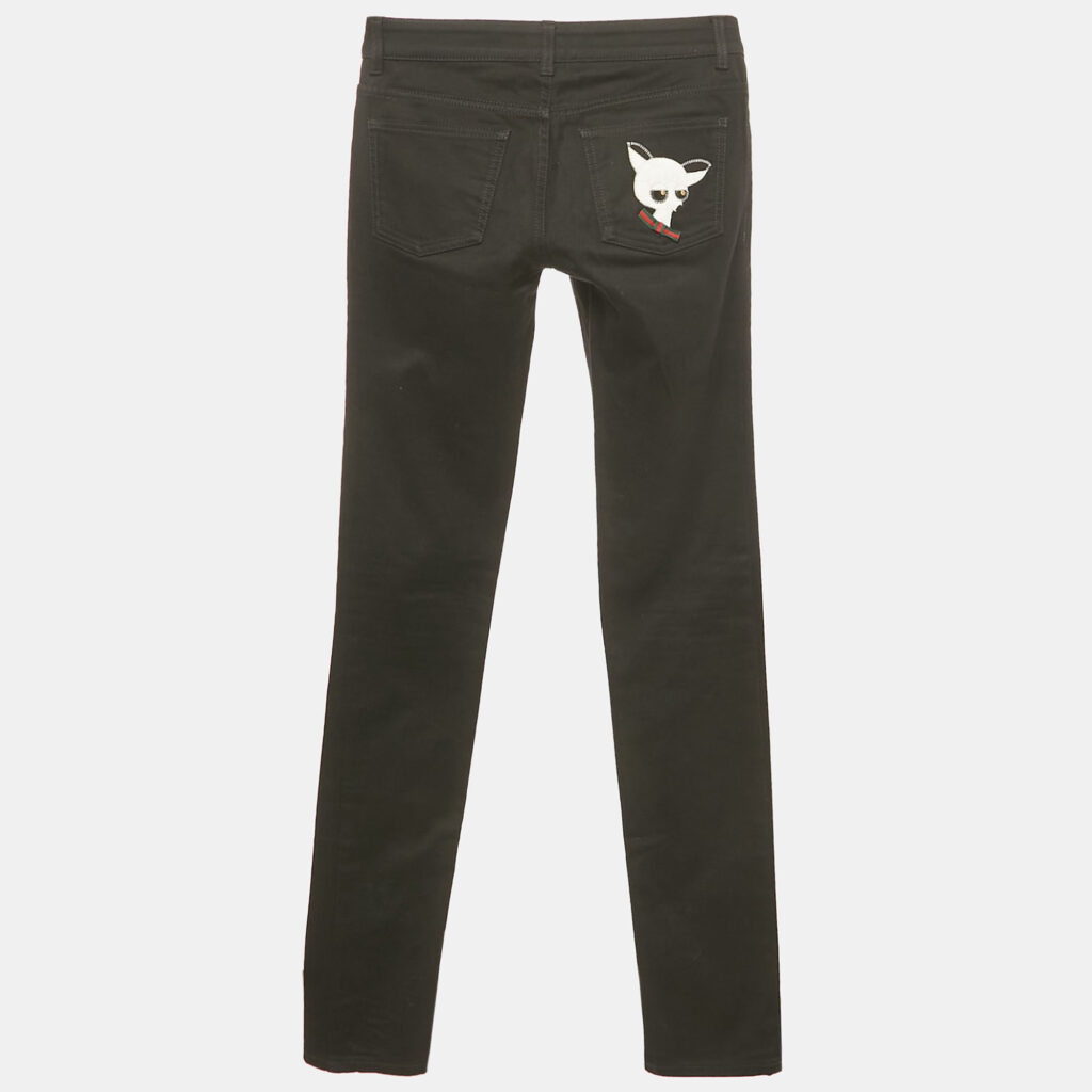 Gucci Black Chihuahua Detail Denim Jeans XS Waist 29"