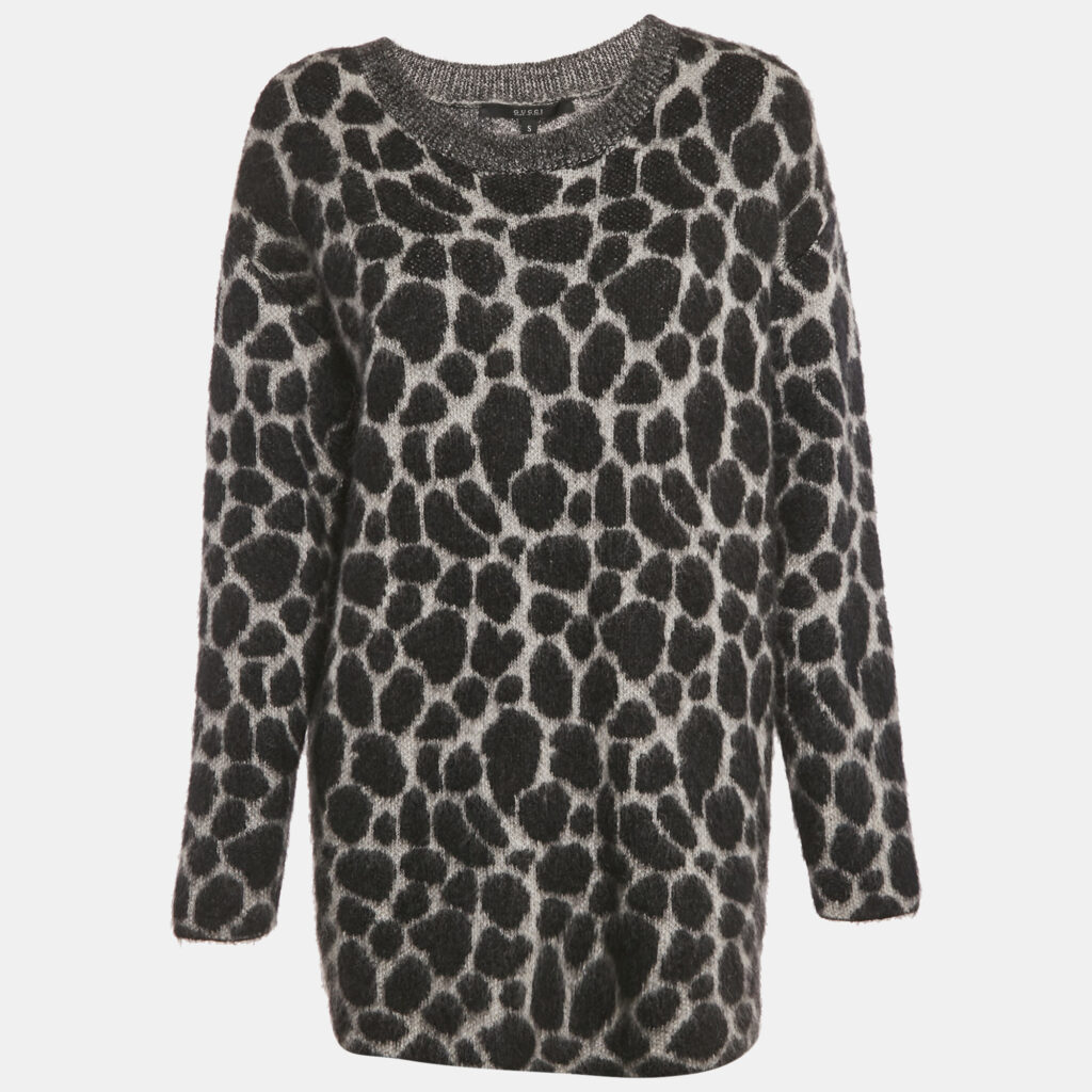 Gucci Grey Animal Patterned Mohair Sweater S Gucci Grey Animal Patterned Mohair Sweater S