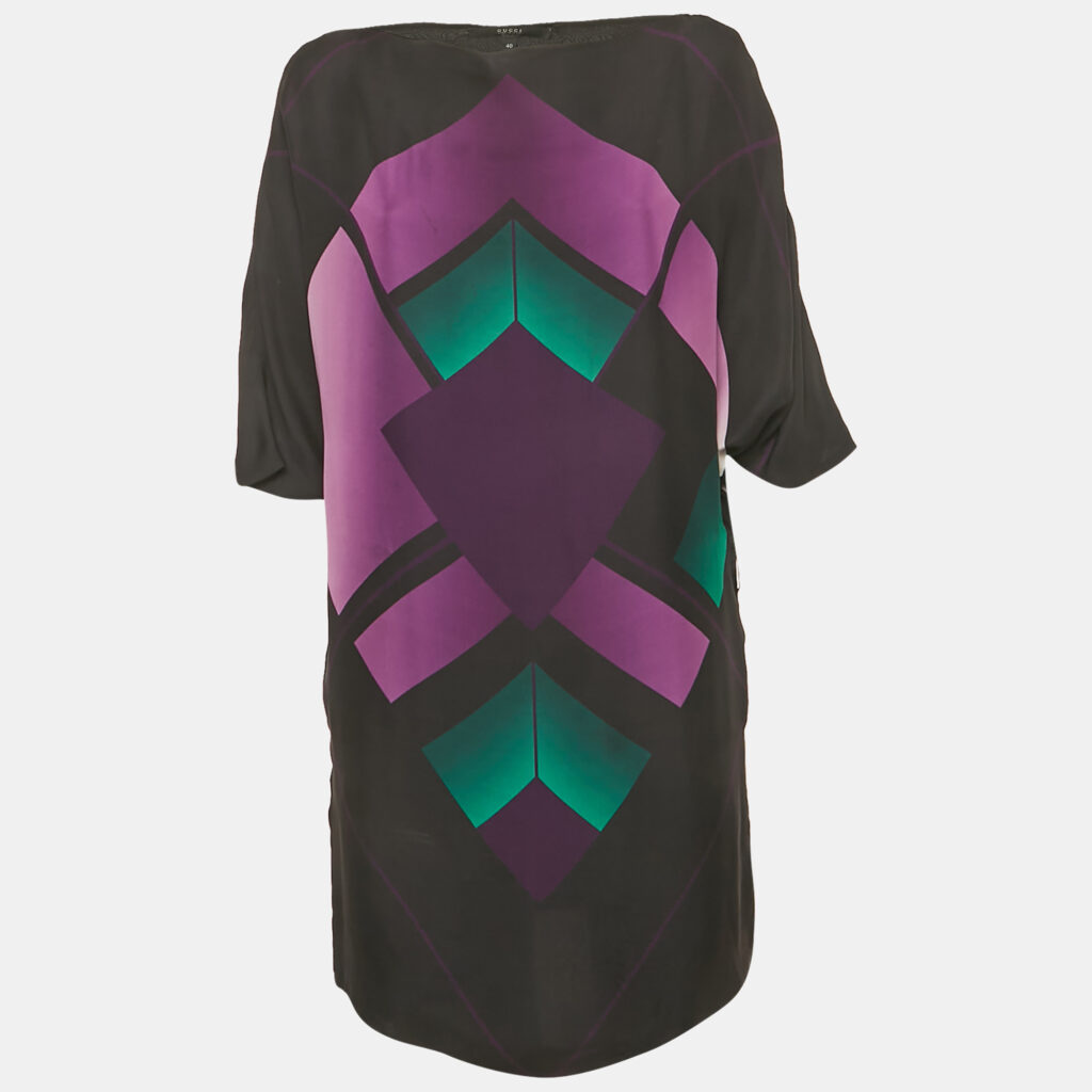 Gucci Black Printed Silk Mini Dress S Gucci Black Printed Silk Mini Dress S
