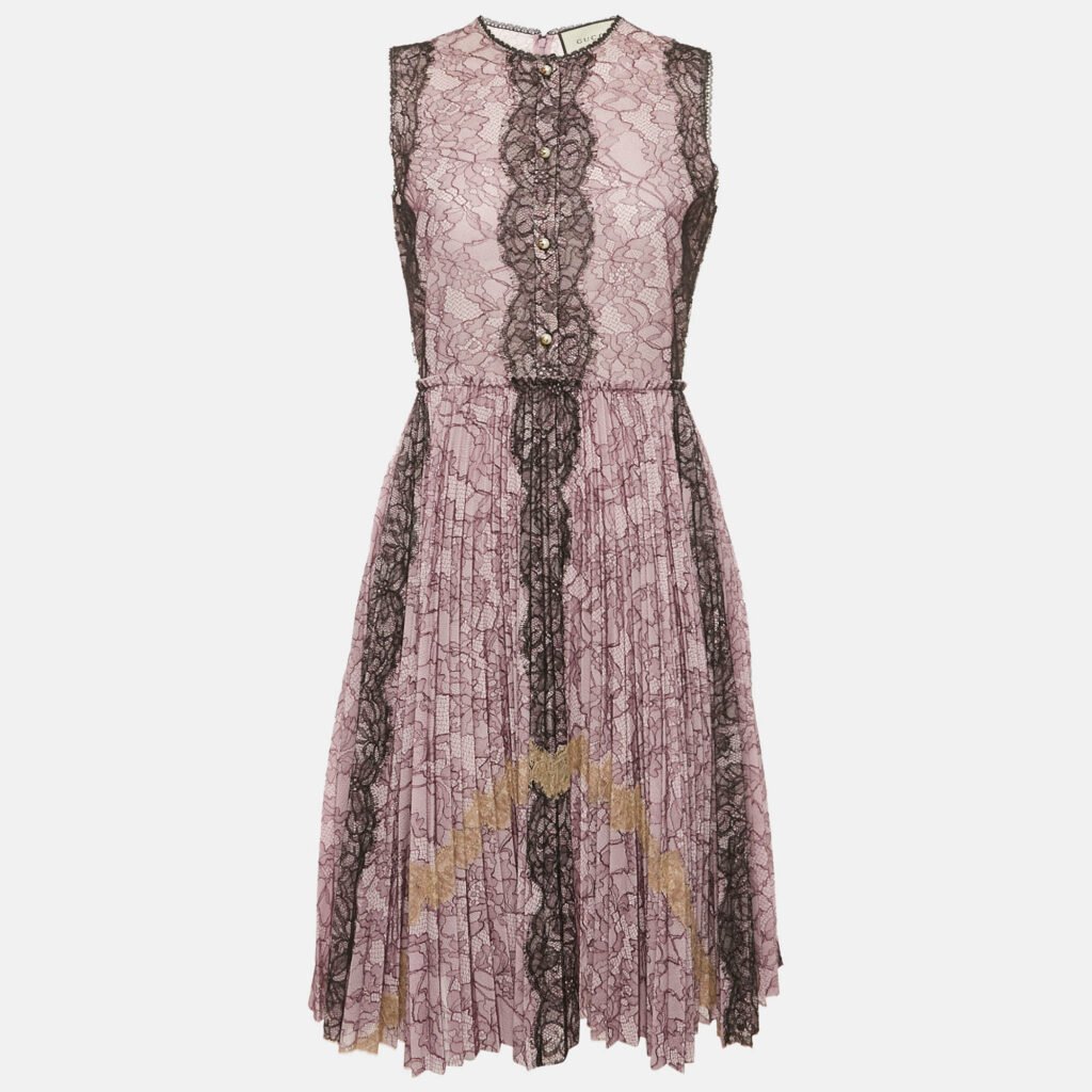 Gucci Purple Lace Pleated Midi Dress M