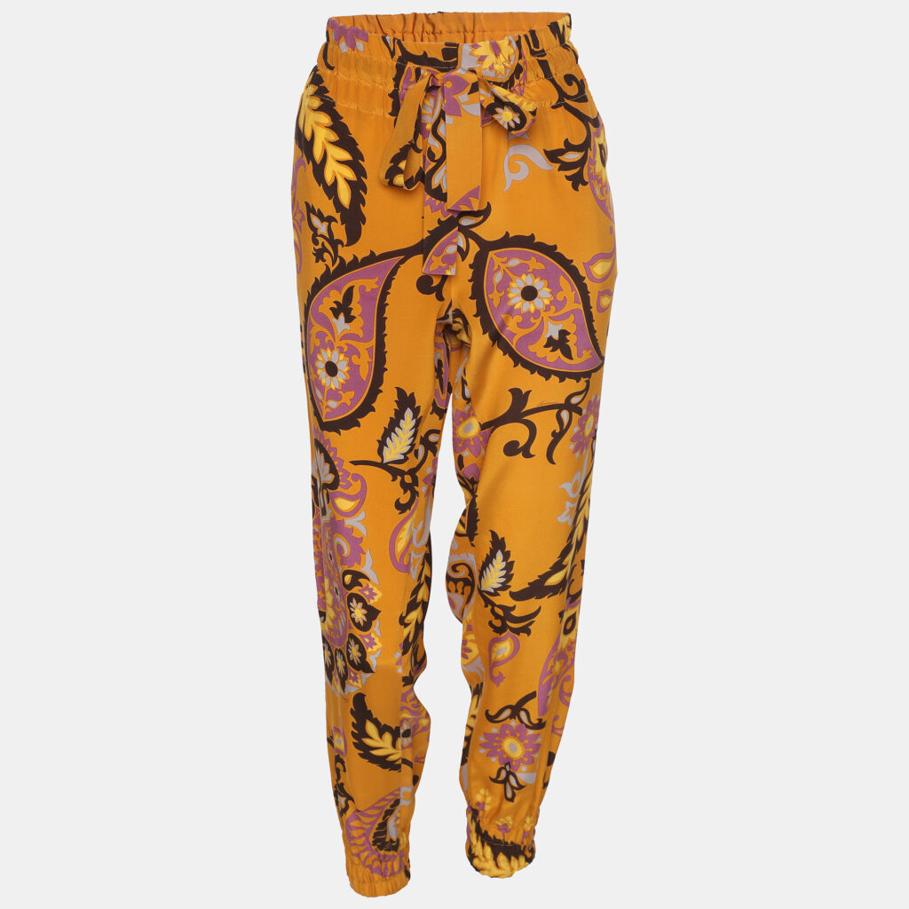 Gucci Ochre Yellow Paisley Printed Silk Elasticized Waist Jogger Pants S Gucci Ochre Yellow Paisley Printed Silk Elasticized Waist Jogger Pants S