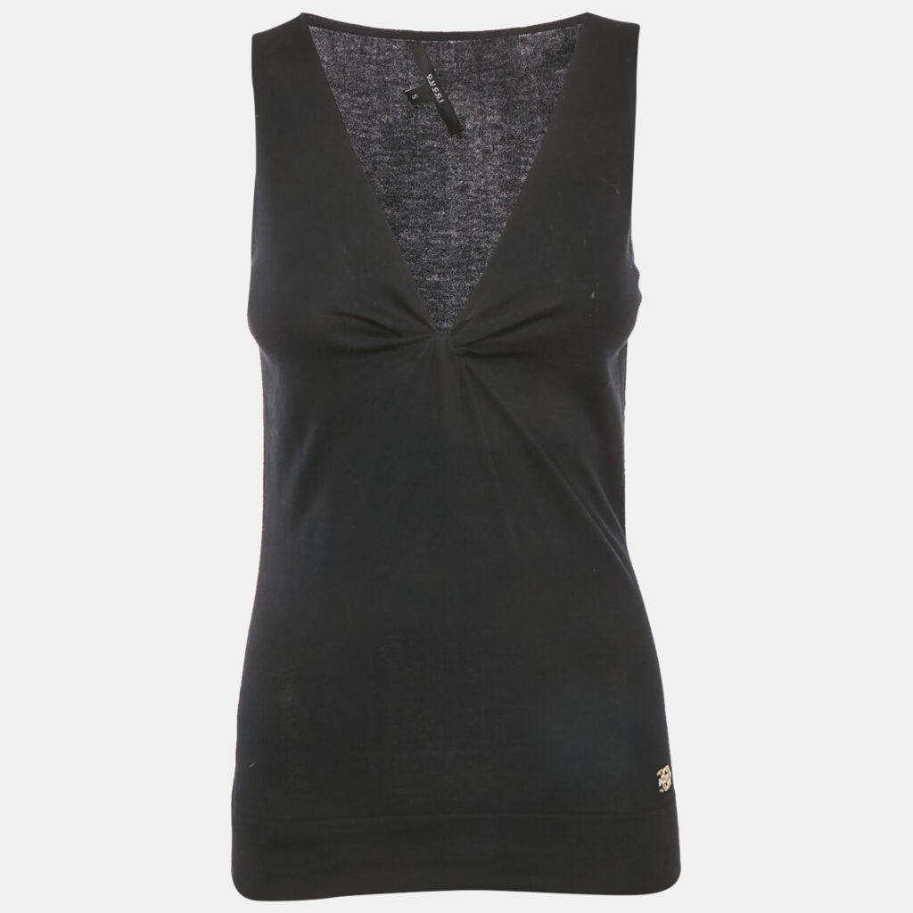 Gucci Black Stretch Knit V-Neck Sleeveless Top S