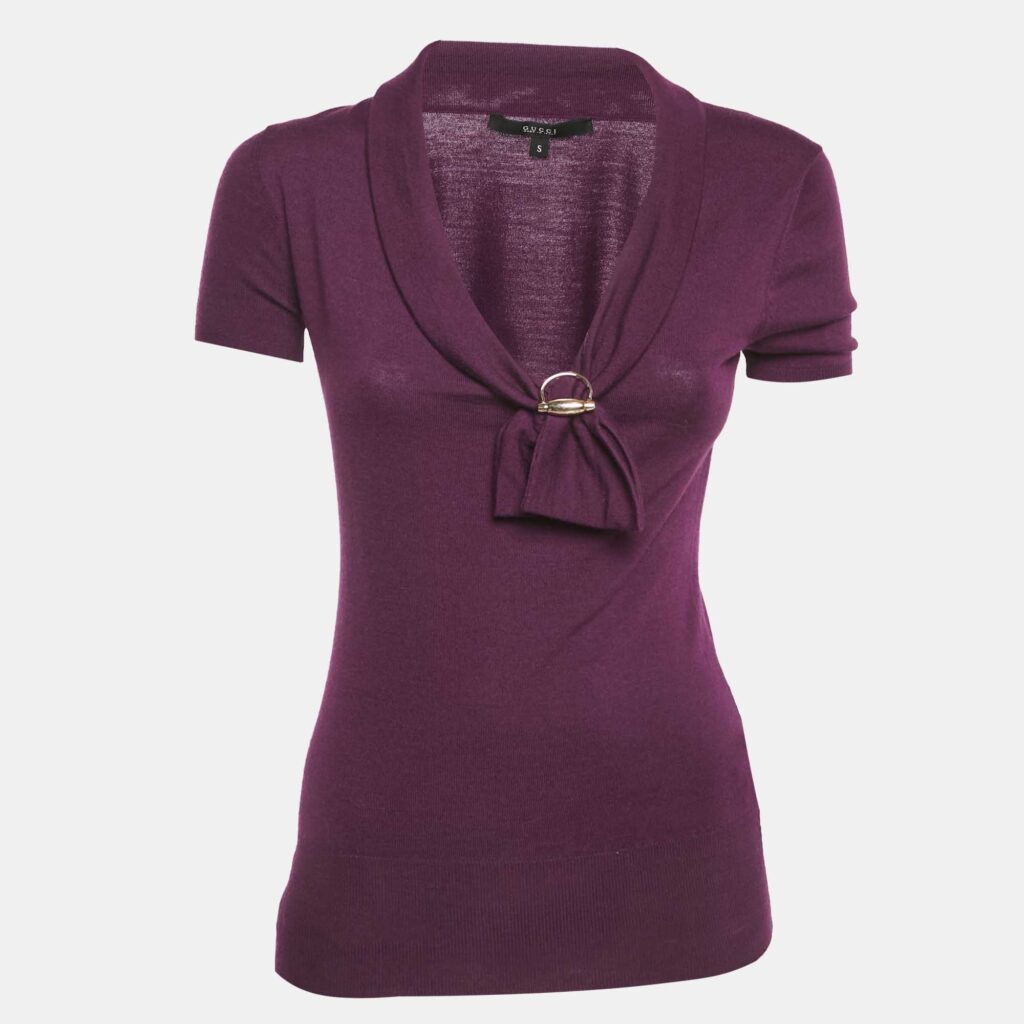 Gucci Purple Jersey Neck Detail T-Shirt S Gucci Purple Jersey Neck Detail T-Shirt S