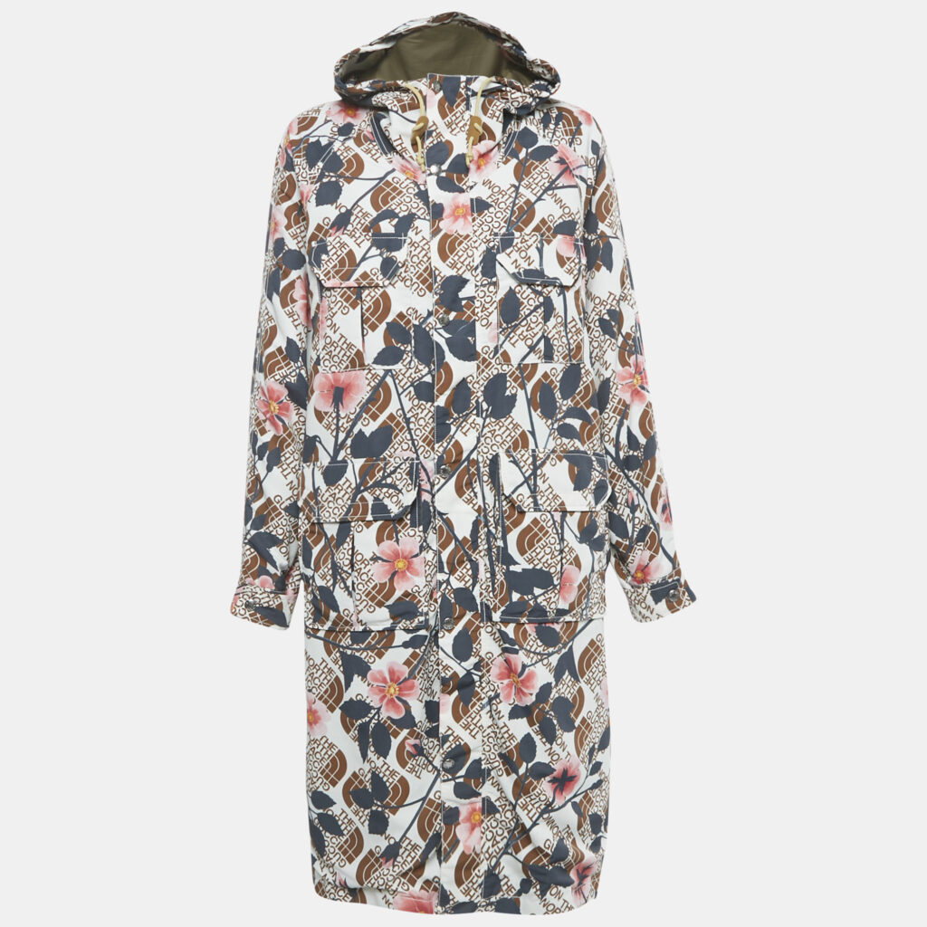 Gucci X North Face Multicolor Floral Print Synthetic Hooded Trench Coat S Gucci X North Face Multicolor Floral Print Synthetic Hooded Trench Coat S