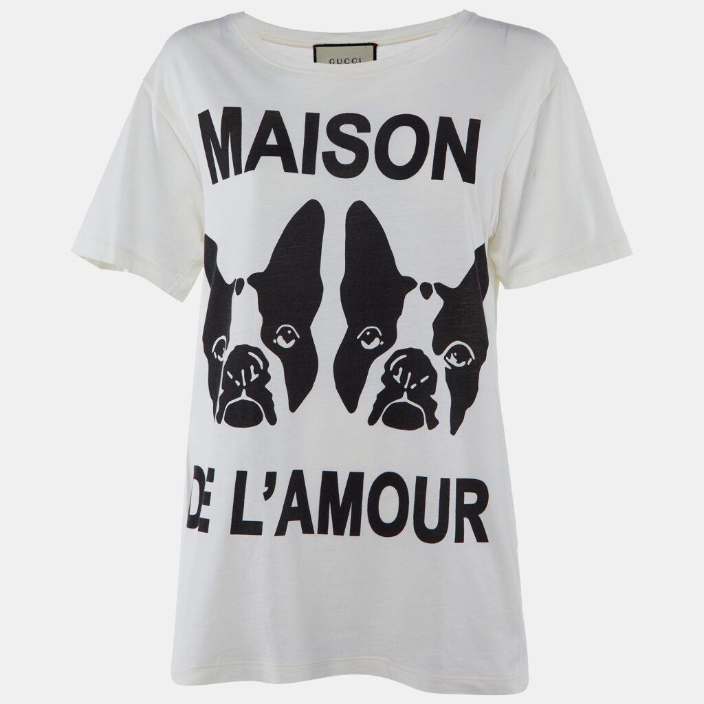 Gucci Off White Maison De L'Amour Print Cotton Crew Neck Half Sleeve T-Shirt XS Gucci Off White Maison De L'Amour Print Cotton Crew Neck Half Sleeve T-Shirt XS