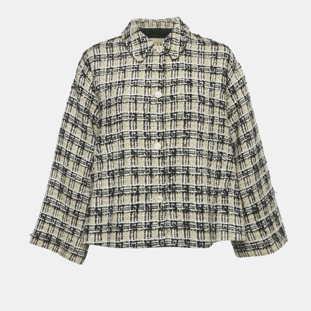 Gucci Beige Checks Tweed Button Front Jacket S