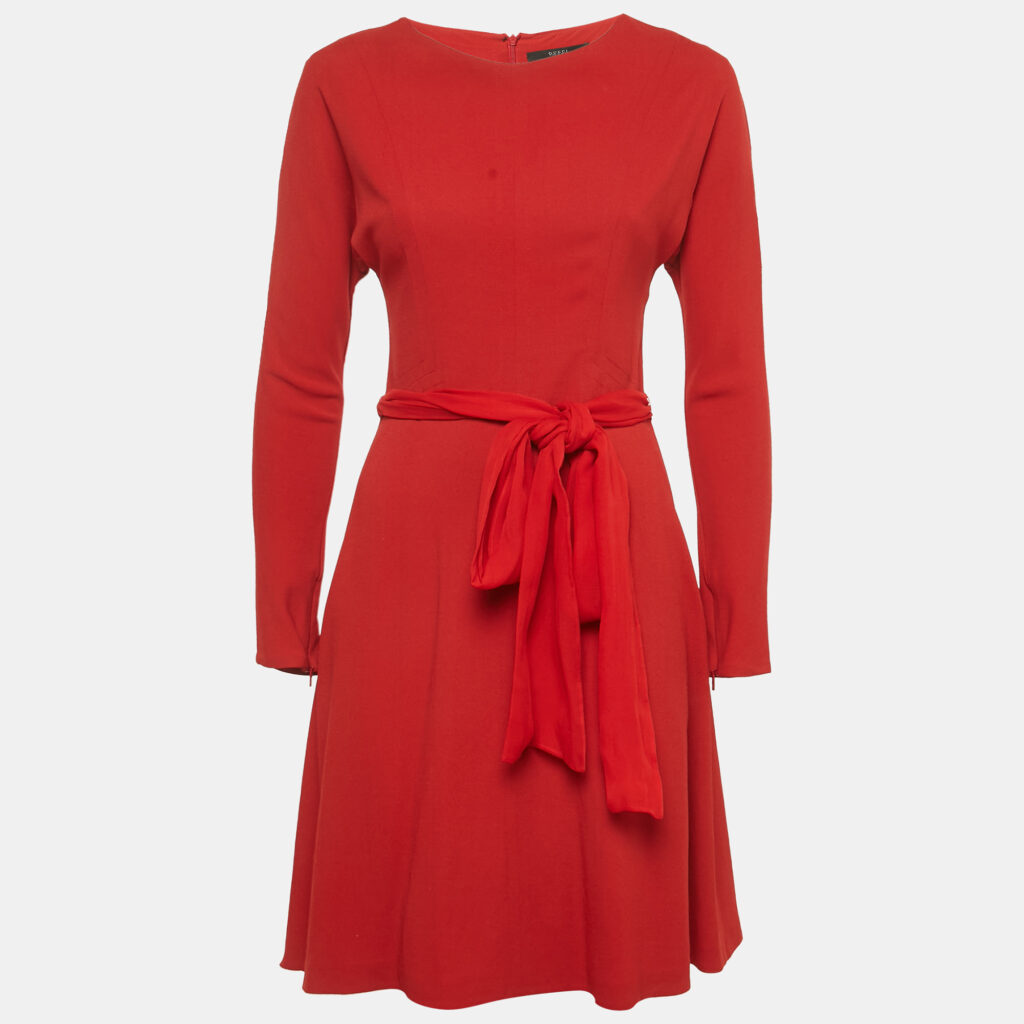 Gucci Red Crepe Belted Short Dress S Gucci Red Crepe Belted Short Dress S