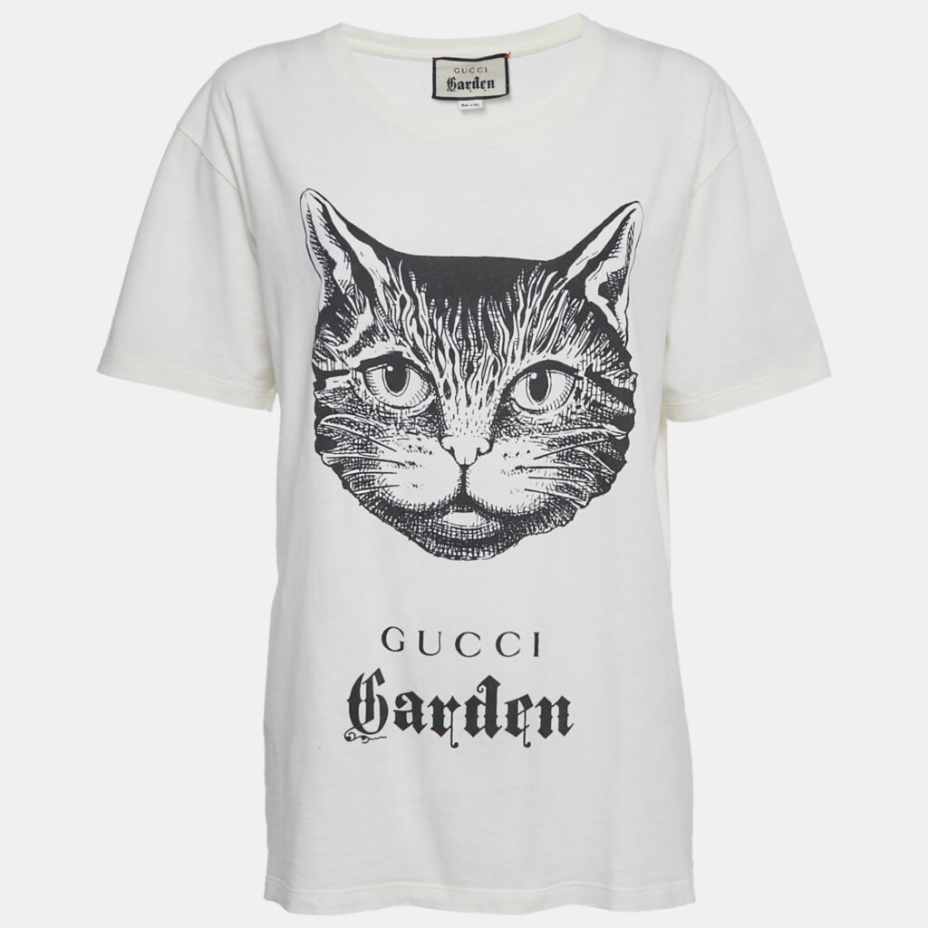 Gucci Garden White Cat Print Cotton Crewneck T-Shirt L Gucci Garden White Cat Print Cotton Crewneck T-Shirt L
