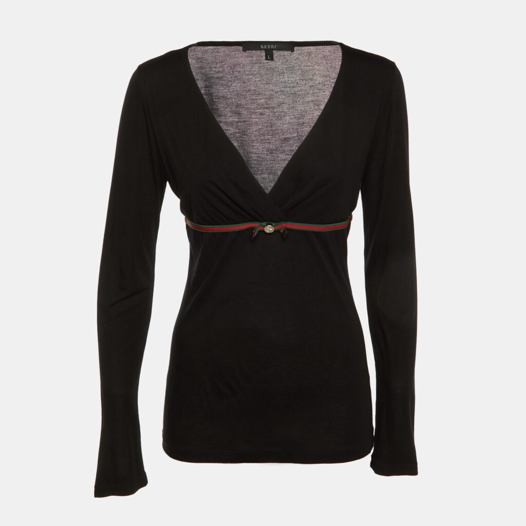 Gucci Black Modal Web Bow Detail Top L