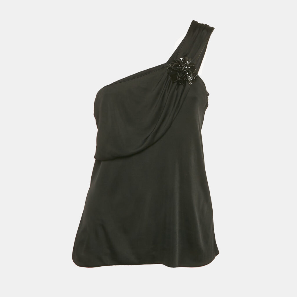 Gucci Black Jersey Floral Brooch Detail One-Shoulder Top M Gucci Black Jersey Floral Brooch Detail One-Shoulder Top M
