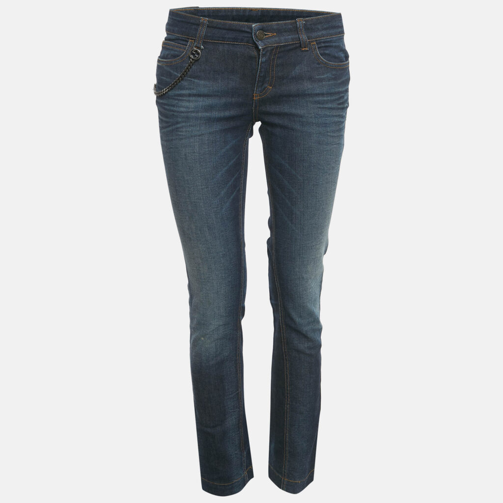 Gucci Blue Faded Denim Chain Detail Skinny Jeans S Waist 28"