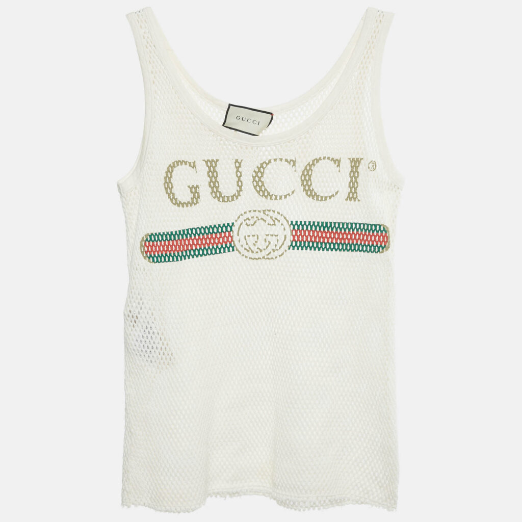 Gucci White Logo Print Mesh Tank Top M