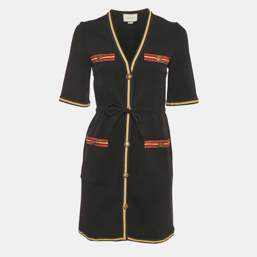 Gucci Black Crepe StripeTrim Detail Mini Dress XS