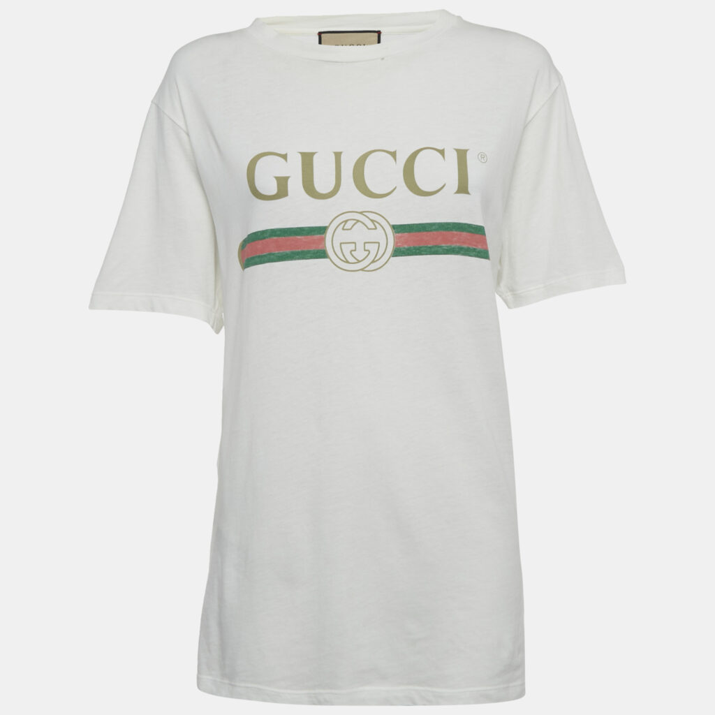Gucci White Logo Print Cotton Distressed T-Shirt XXS Gucci White Logo Print Cotton Distressed T-Shirt XXS
