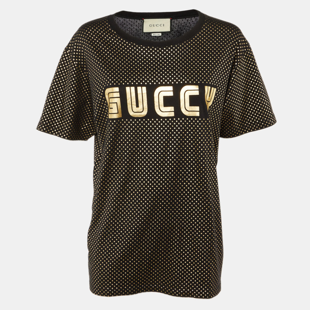 Gucci Black Star Guccy Print Cotton Crew Neck T-Shirt M Gucci Black Star Guccy Print Cotton Crew Neck T-Shirt M