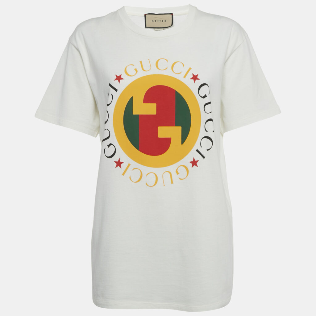 Gucci White Interlocking GG Web Print Cotton T-Shirt S Gucci White Interlocking GG Web Print Cotton T-Shirt S