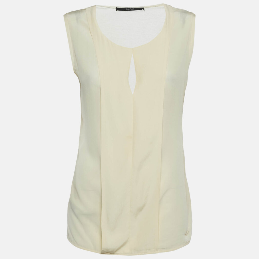 Gucci Cream Crepe and Knit Sleeveless Top M